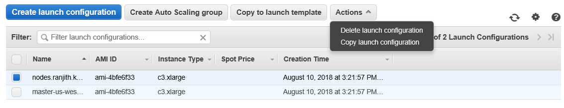 Go to the Launch Configuration section in the EC2 page and take a copy of the Launch configuration for nodes