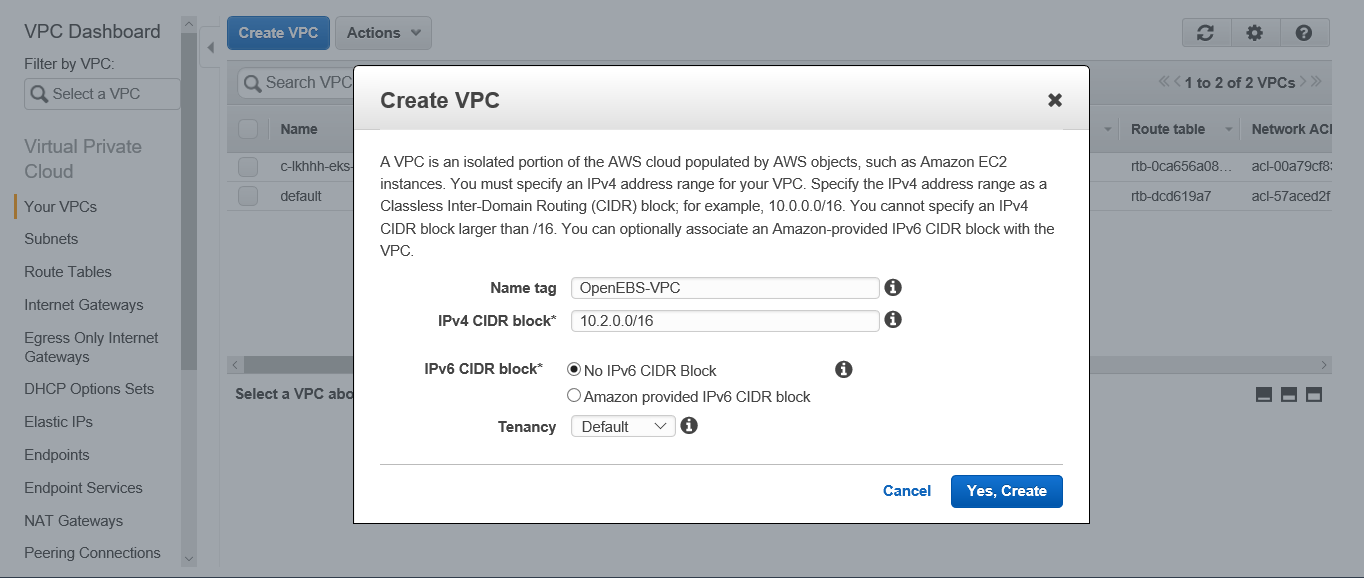 Create a Virtual Private Clout (VPC). To do this, go to VPC service and create a VPC.