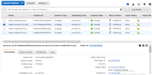 From the EC2 instance page, obtain each instance type Public IP.