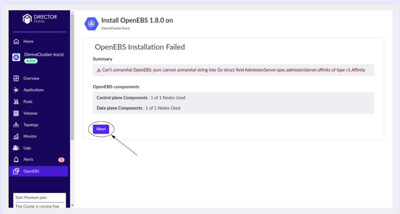 OpenEBS Installation failed
