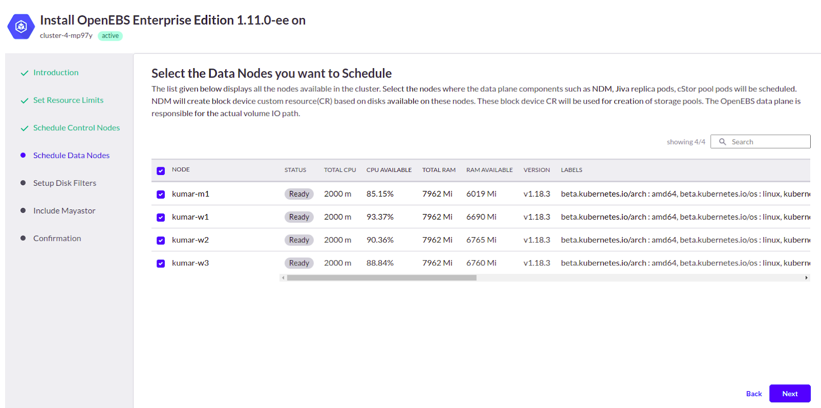 select the Data Nodes you want to schedule